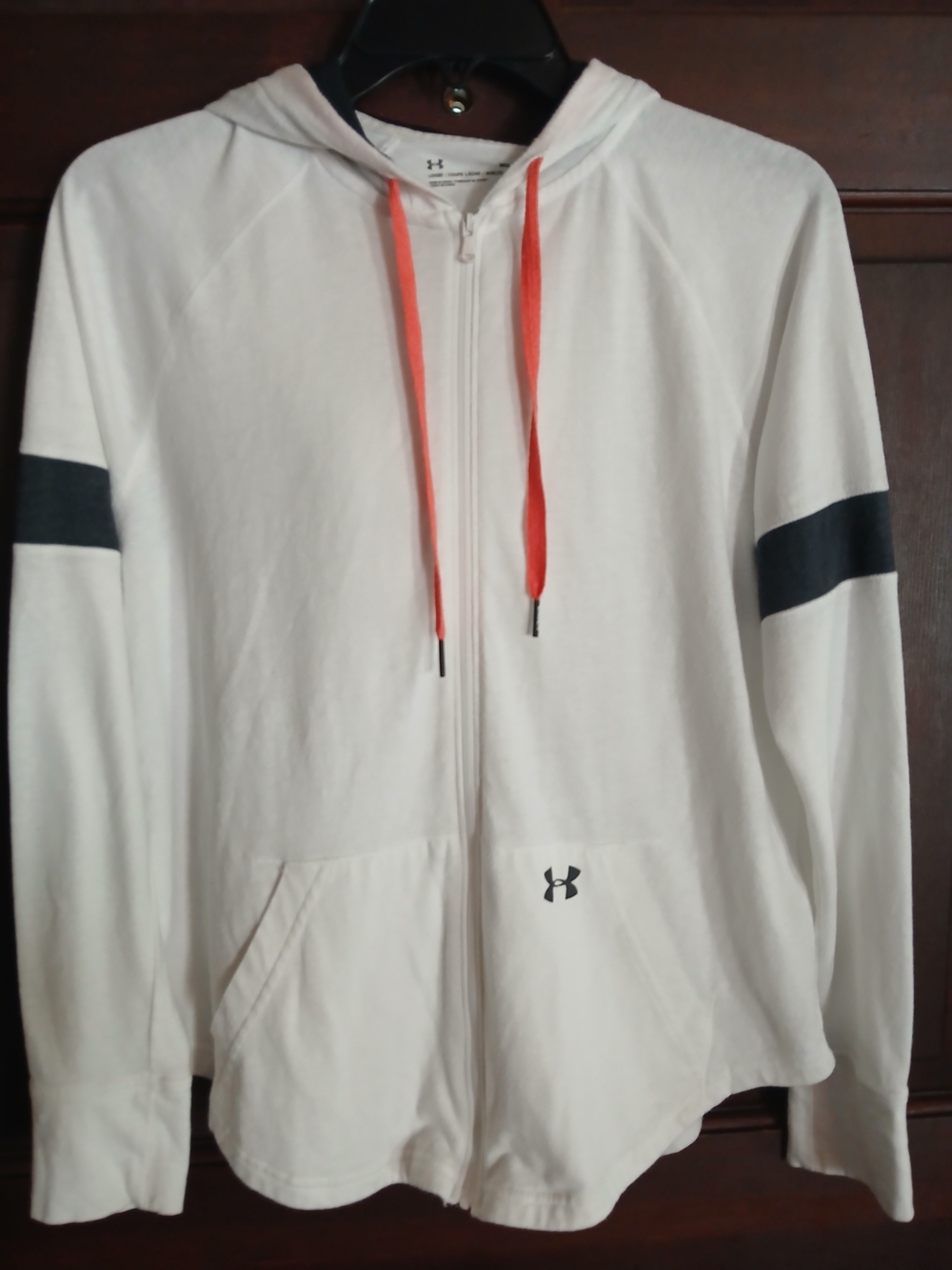 Under Armour White Zip Hoodie with Contrast Stripes Size M Black Stripes